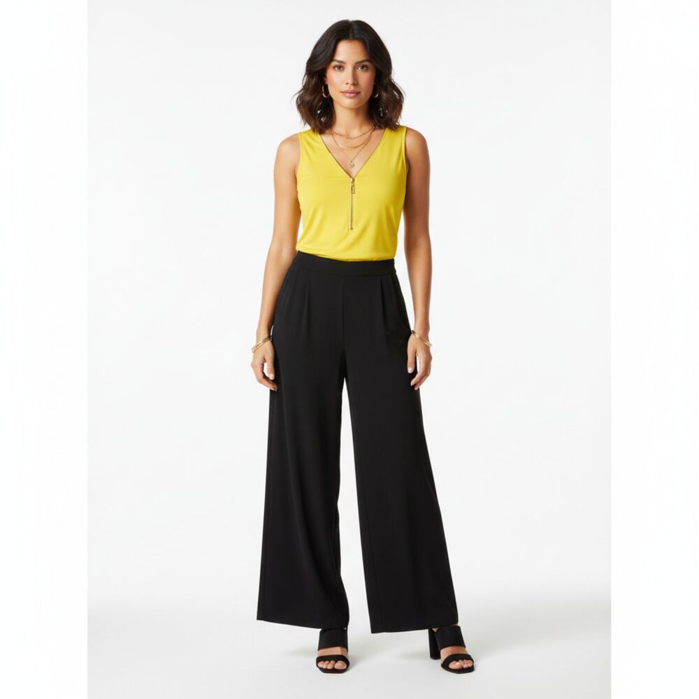 Carmen Marc Valvo Yellow Sleeveless Zip Neck Blouse Top NEW S - Picture 5 of 5
